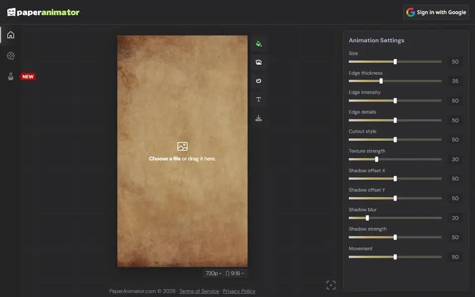 Page d'accueil de PaperAnimator