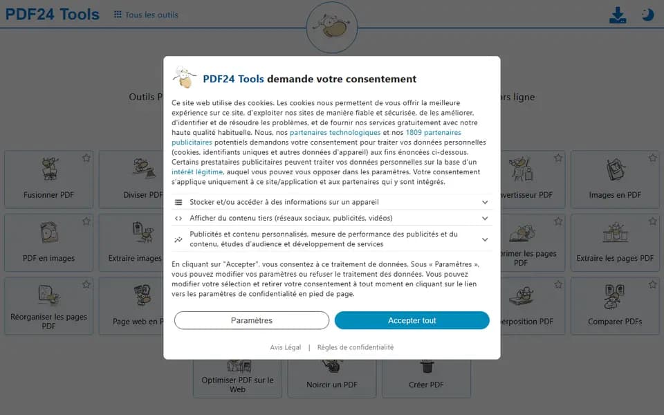 Page d'accueil de PDF24 Tools
