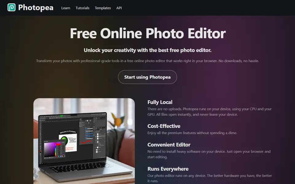 Photopea homepage