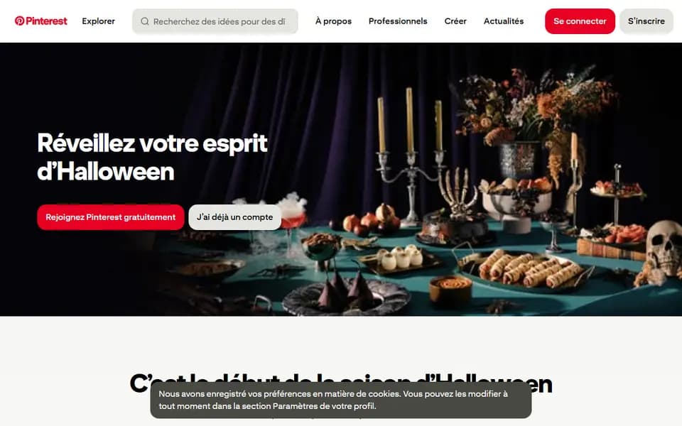 Page d'accueil de Pinterest
