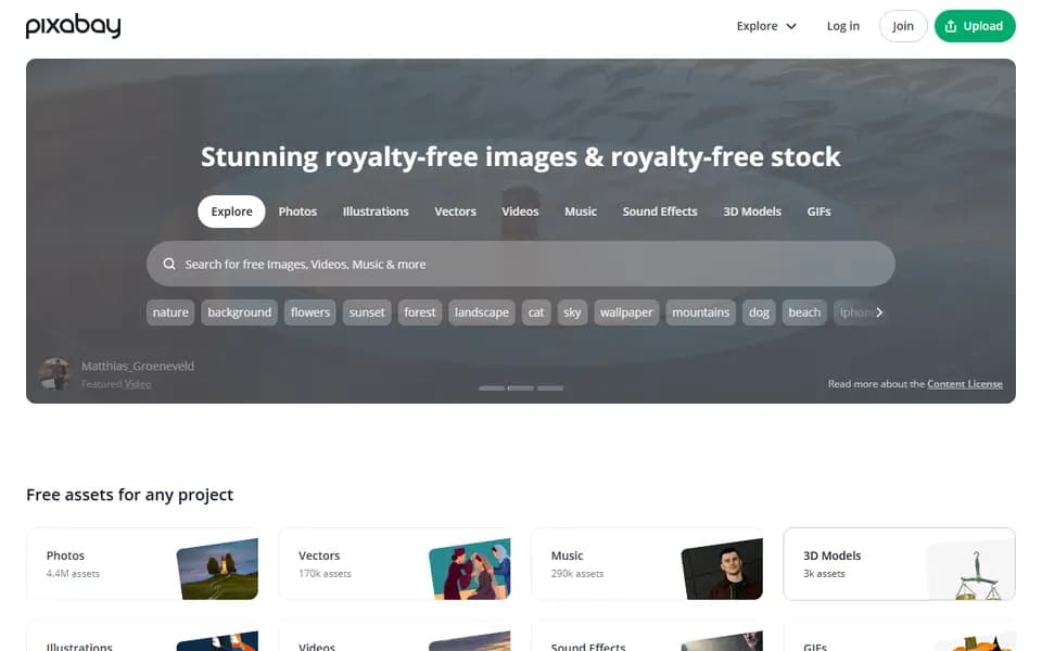 Page d'accueil de Pixabay