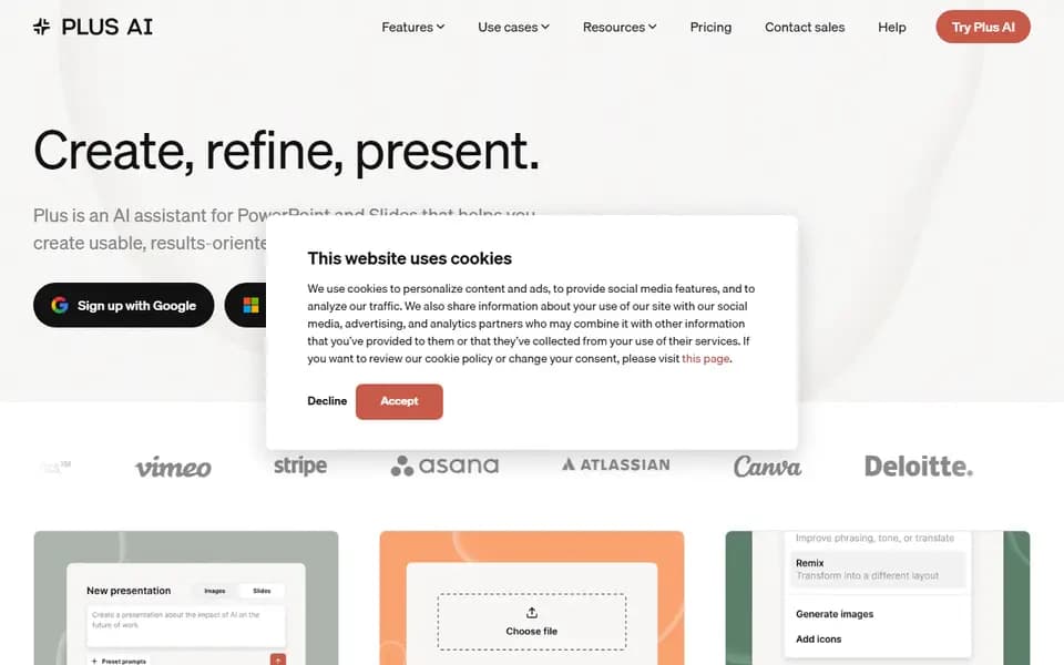 Plus AI homepage