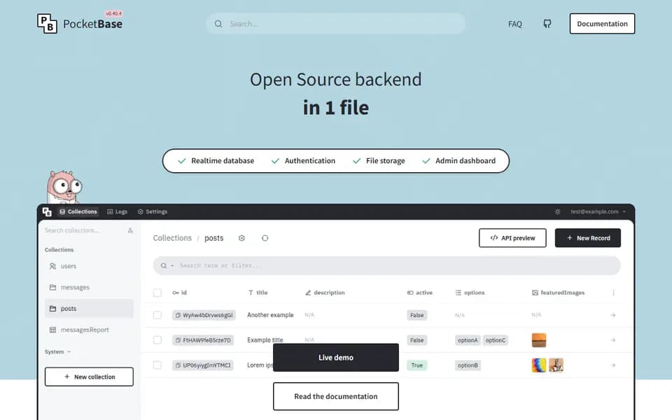 PocketBase homepage