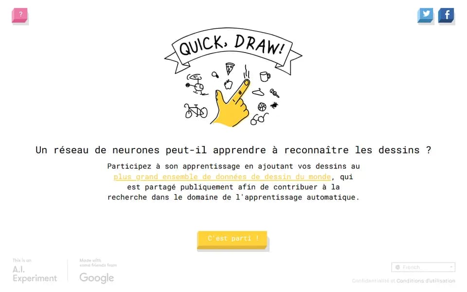 Page d'accueil de Quick, Draw!