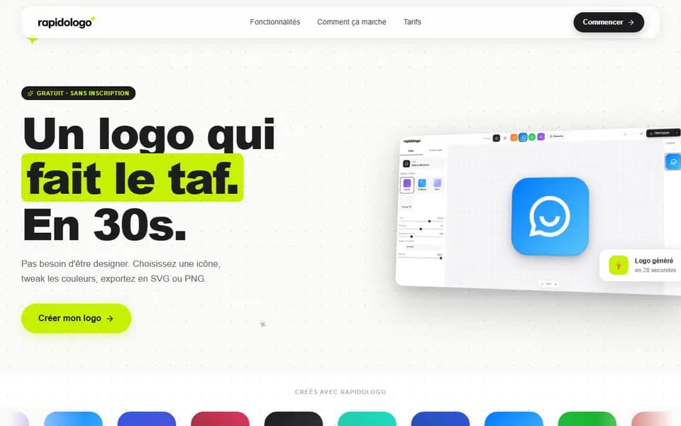 Page d'accueil de Rapidologo