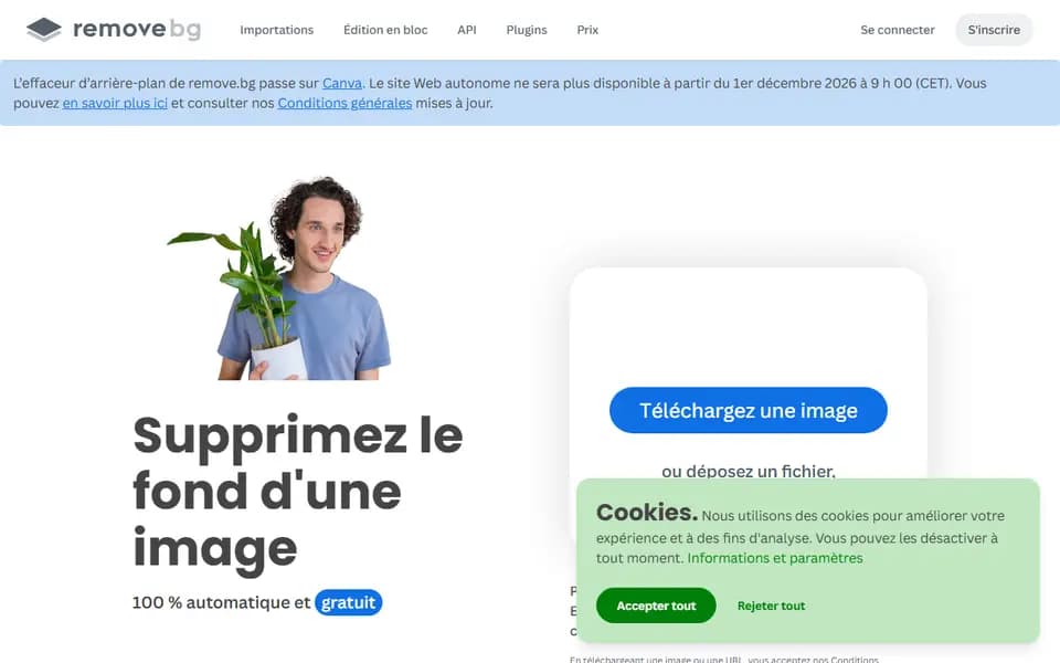 Page d'accueil de remove.bg