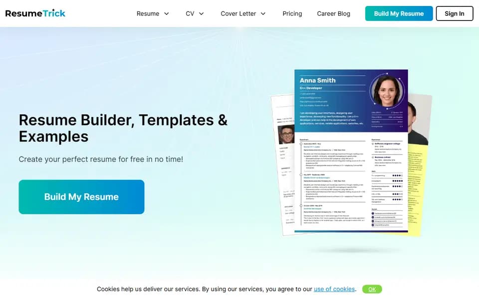 Page d'accueil de Resume Trick