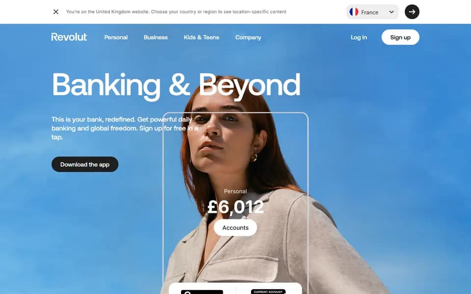 Page d'accueil de Revolut