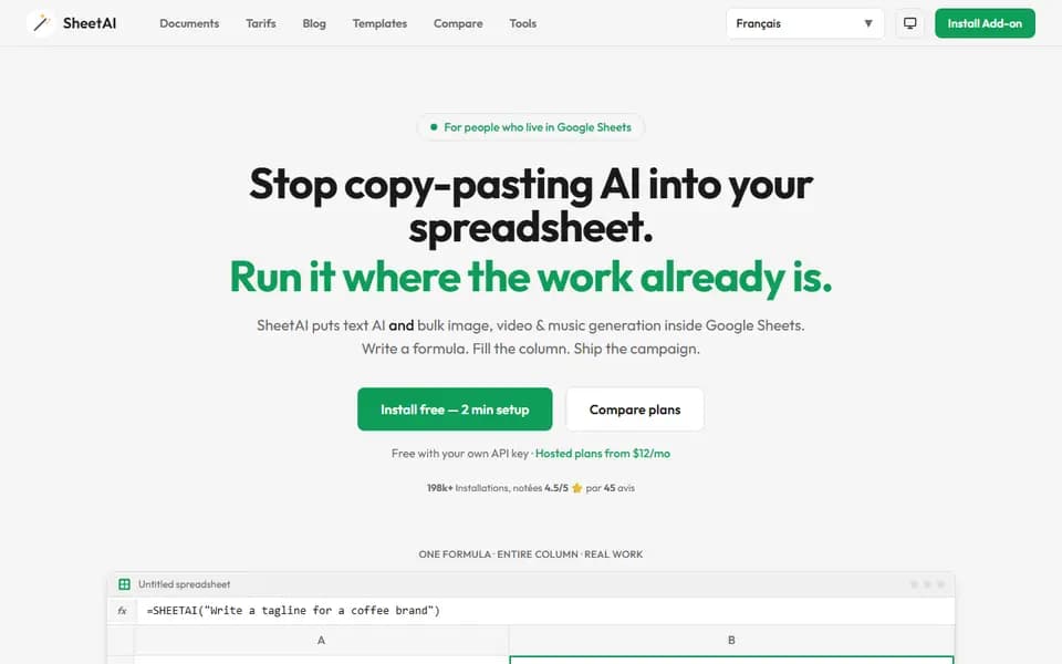 SheetAI homepage