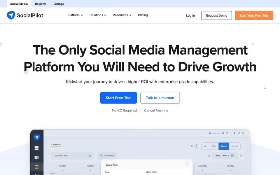 Page d'accueil de SocialPilot