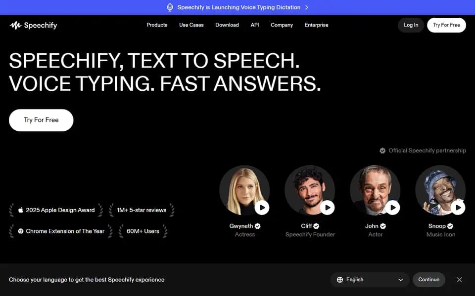 Speechify homepage