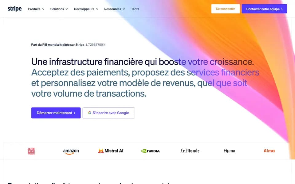 Page d'accueil de Stripe