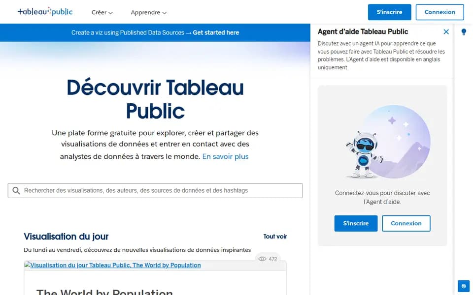 Page d'accueil de Tableau Public