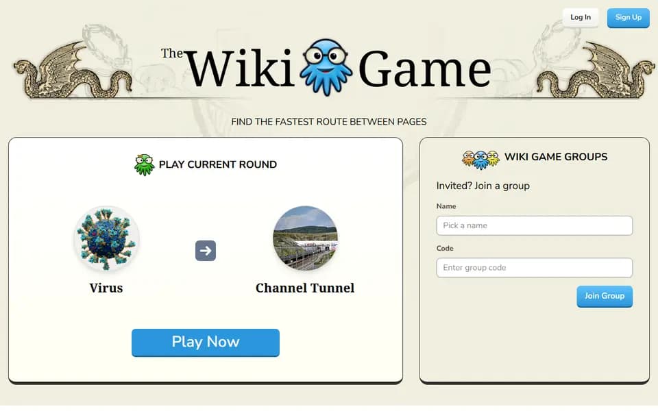 Page d'accueil de The Wiki Game