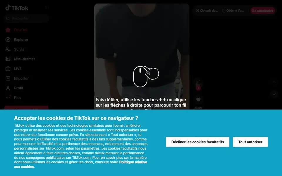Page d'accueil de TikTok