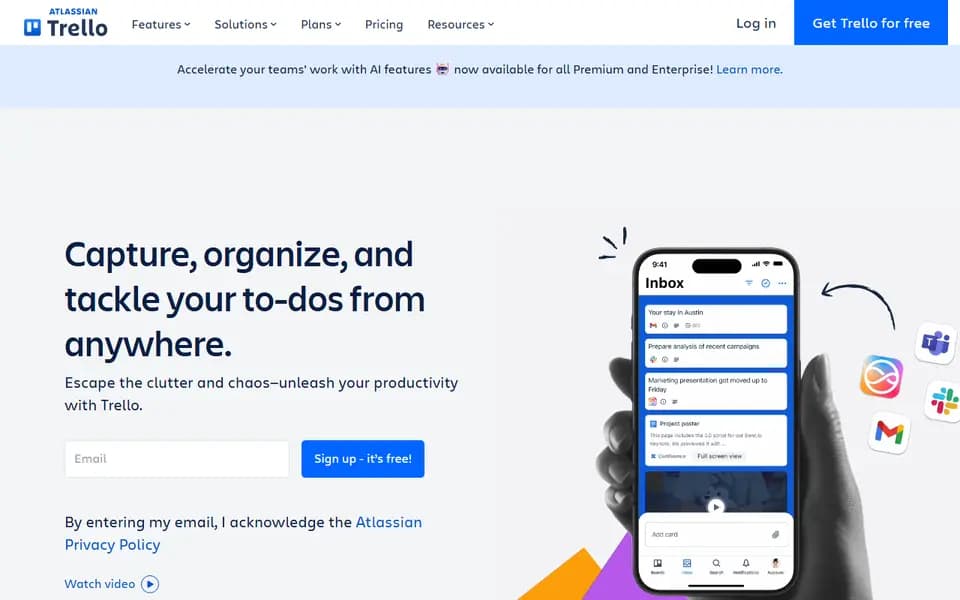Page d'accueil de Trello