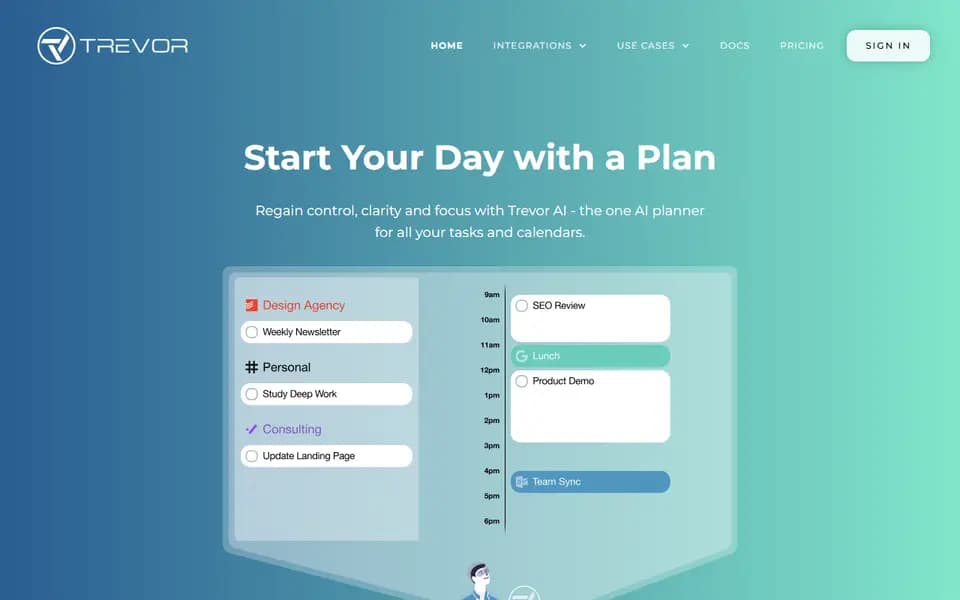 Trevor AI homepage