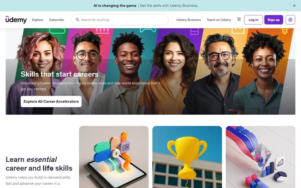 Page d'accueil de Udemy