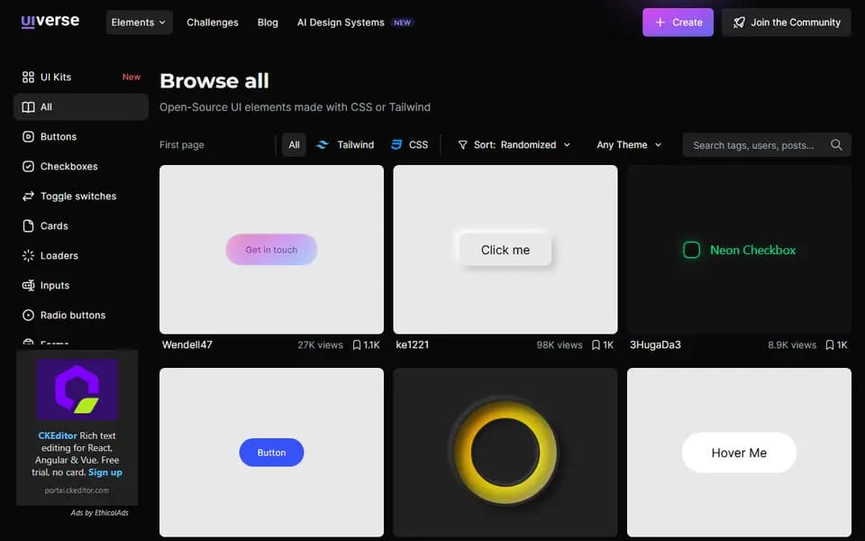 Uiverse homepage