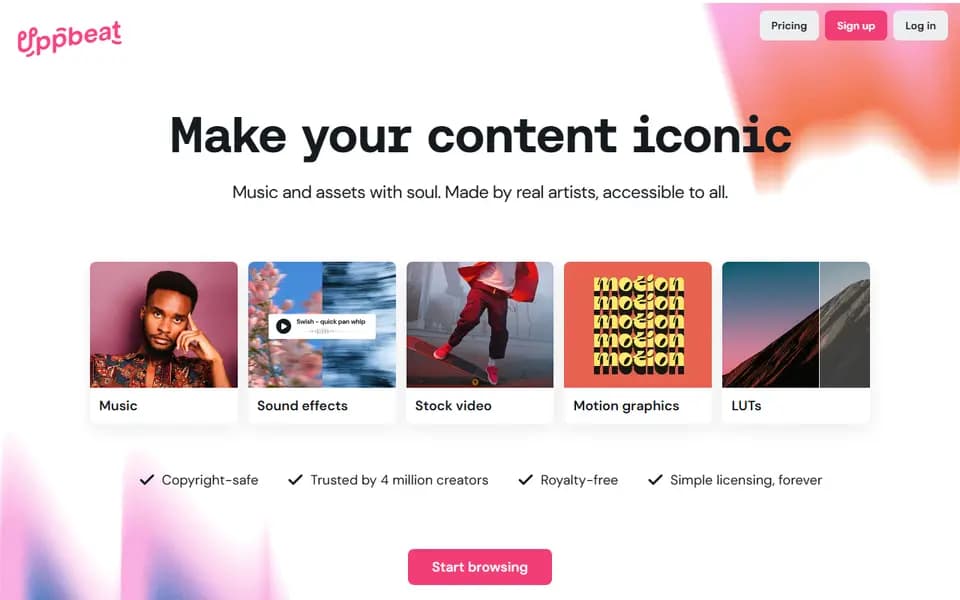 Uppbeat homepage