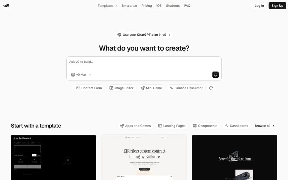 v0 homepage