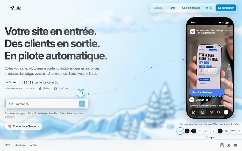 Page d'accueil de Vibiz