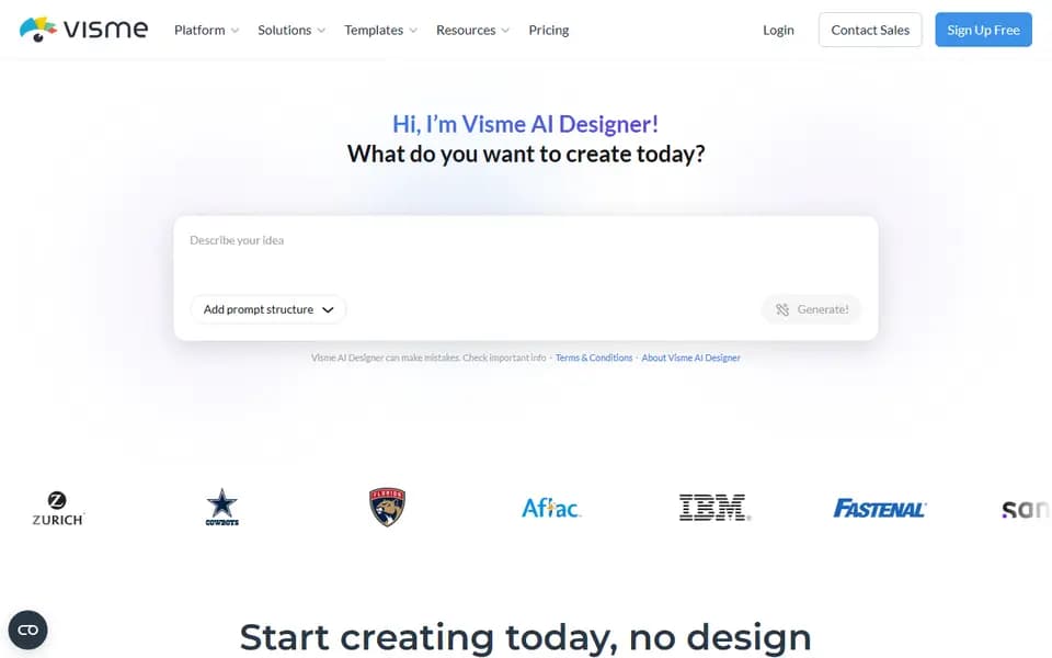 Visme homepage