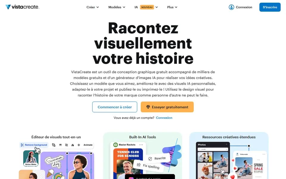Page d'accueil de VistaCreate