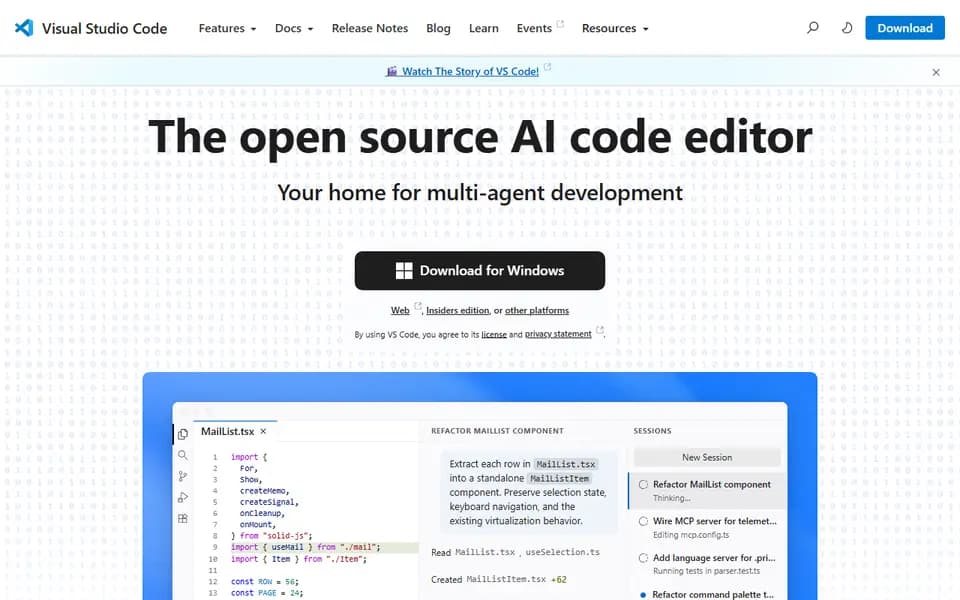 VS Code homepage