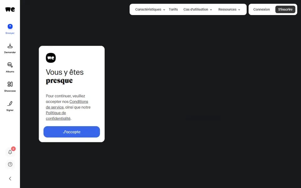 WeTransfer homepage