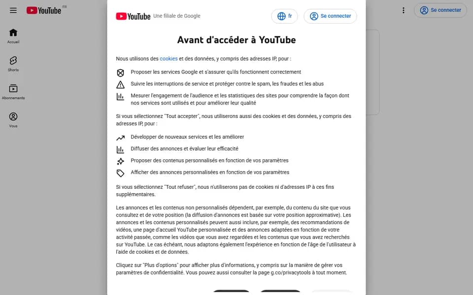 Page d'accueil de YouTube
